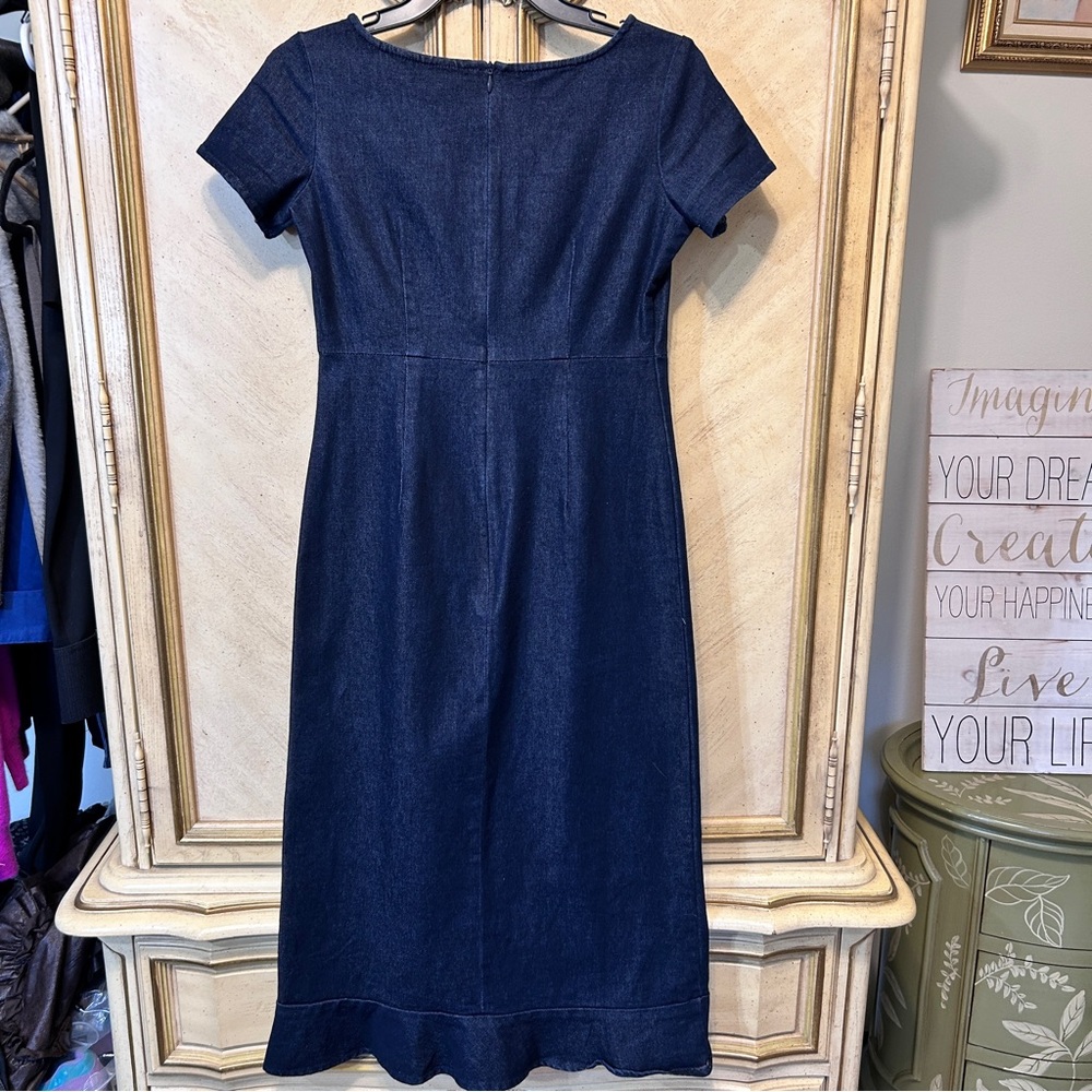 Eddie Bauer Blue Denim Short Sleeve Ruffle Hem Midi Dress - Picture 2 of 6